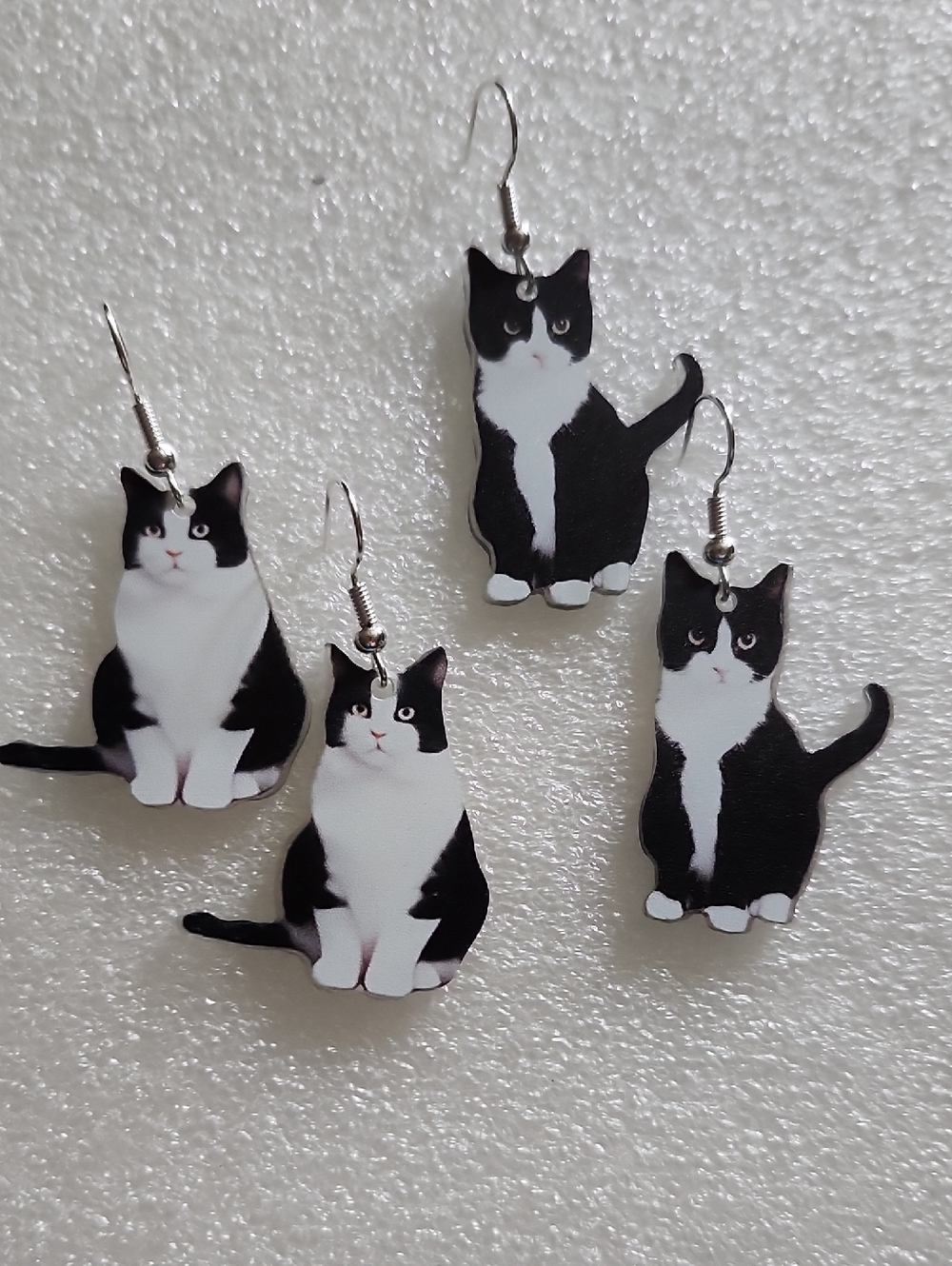 2 Pair Hand Crafted Black and White Cat Earrings